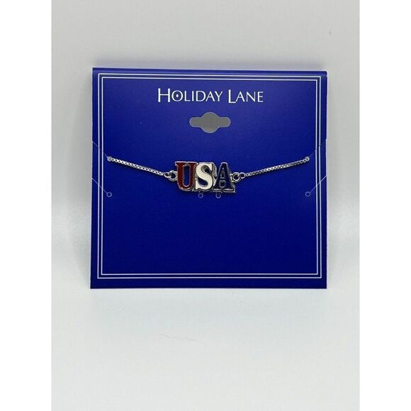 Charter Club Holiday Lane Silver-Tone Pavé Red, White & Blue USA Slider Bracelet - Picture 1 of 4